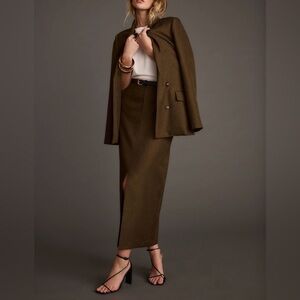 12th Tribe Olive Brown Blazer & Skirt Set